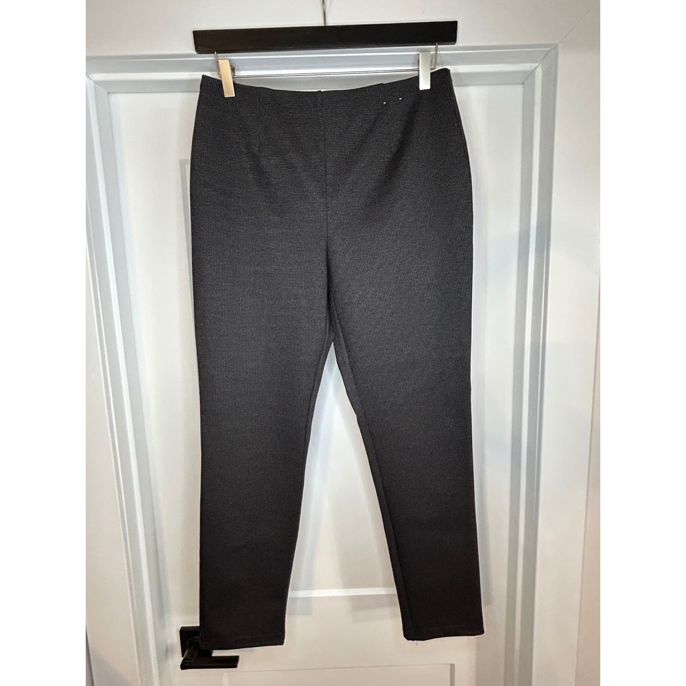 Calvin Klein Womens Houndstooth Pull On Tapered Dress Pants Black 12 Career